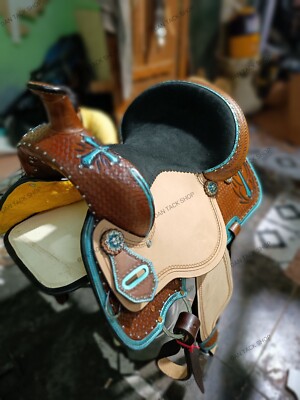 Western Barrel Leather Horse Saddle with Tack Set 10'' to 18'' size Free shipping