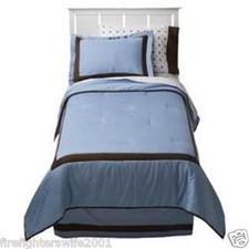 Tiddliwinks Luxe Blue Brown Full Quilt  Shams boys bedding 3 pc new 496