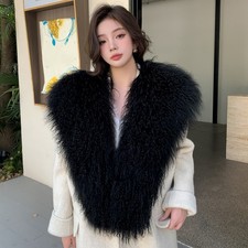 New luxury Genuine Mongolian lamb fur scarf wrap Fur shawl with long fur collar