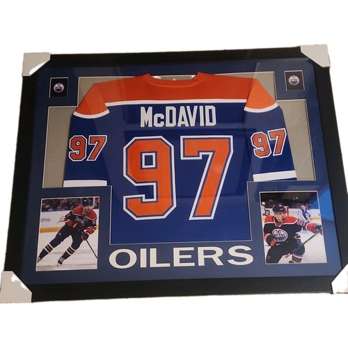 Connor McDavid Edmonton Oilers NHL Framed Jersey Display Blue Orange #97