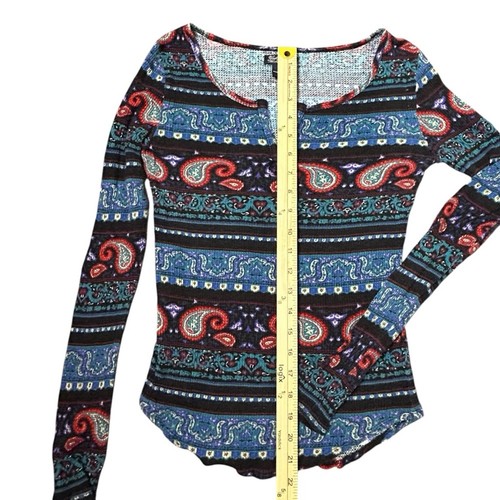 Top donna marca Lucky taglia S multicolore paisley maglia waffle termica Henley Gorp - Foto 6 di 7
