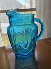Vintage Anchor Hocking Colonial Blue Tulip Pitcher Ice Lip Gorgeous Color 9”