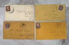 4 Civil War Era Covers 1860s, 3¢ Washington Stamps, New Orleans to Maine Lot