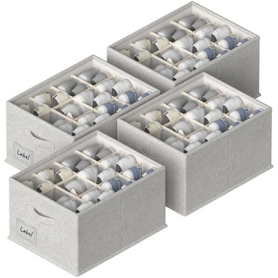 FHSQX 4 Pack Foldable Shoe Organizer Closet Storage Fits 48 Pairs Light Grey