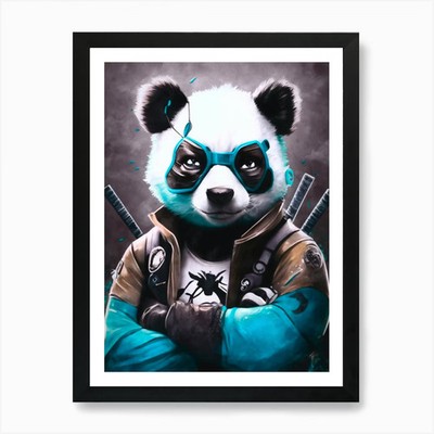 Superheld Panda Bär Kunstdruck gerahmt Wandbild Poster Leinwanddruck Bild