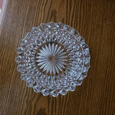 VINTAGE Heavy Diamond- Cut Glass/Crystal Ashtray - 6"
