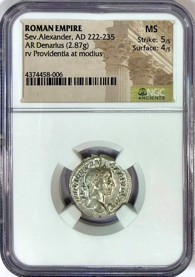 Impresionante Audaz 222-235 dC Severo Alejandro Antiguo Denario de Plata Romano NGC MS Foto 4 de 4