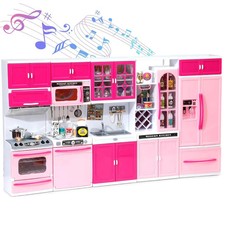 Pink Kitchen Combo Pretend Play 5-Piece Toy Set with Lights Sounds Girls Gift