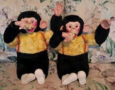 Vtg Lot Of 2 Rubber Faced 18" Zippy The Monkey Stuffed Animal Holding Banana