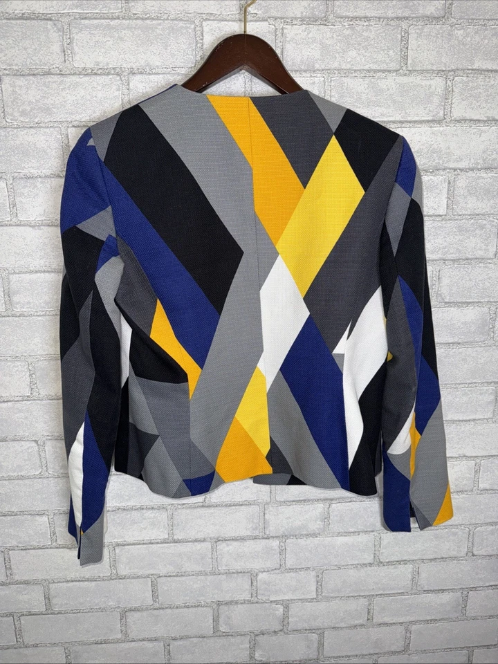Impresionante Blazer de Anne Klein Talla 4 Hermosa Mezcla Geométrica Colores Grande L Foto 4 de 4