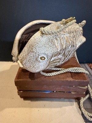 Timmy Woods Gold Fish Shaped carved wood Handmade Shoulder Bag