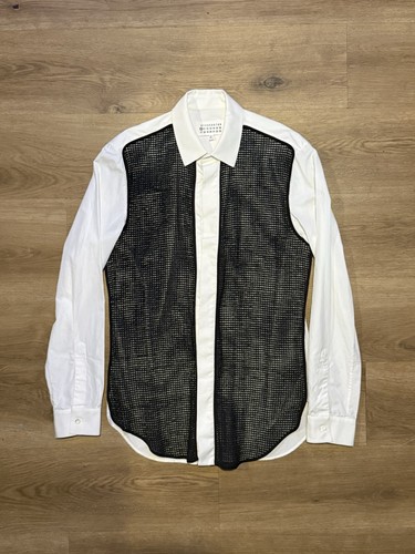 Maison Martin Margiela Black Front Mesh White Button Up Longsleeve