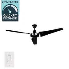 HAMPTON BAY Industrial 60 in. Indoor/Outdoor Black Ceiling Fan with Wall Control