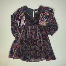 ANTHROPOLOGIE Dress Womens S Mini Velvet Babydoll Mona Burnout Above Knee Shift