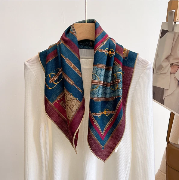70% Cashmere 30% Silk Scarf Neckerchief 26'' Bandana belt Print Shawl Wrap new