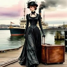 Medieval Gothic Prom Dress Long Sleeves Pleated VintageCostume Dress Formal