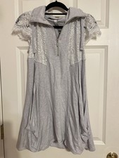 Kensie Gray Lace Zip Front Collared Sweater Dress With Deep Pockets, Size M