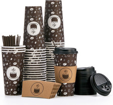 Disposable Coffee Cups with Lids 20Oz 50Pack Paper Coffee Cups