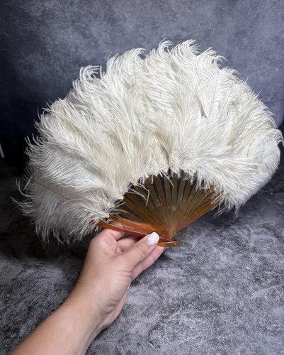 Vintage Ostrich Feather Fan Burnt Orange Faux Tortoiseshell Art Deco Flapper