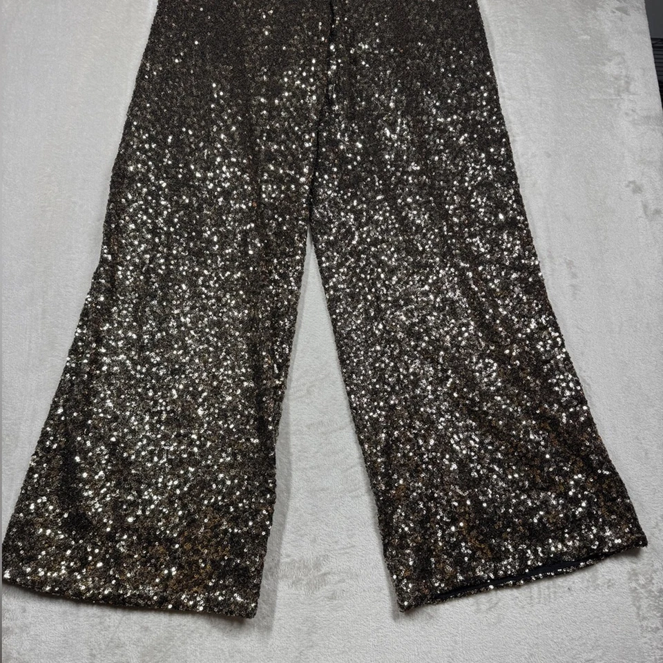 Banana Republic All Over Sequin 高腰金色黑色阔腿裤 XS — 第 4/4 张图片