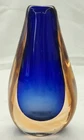 Murano Sommerso Glass Cobalt Blue & Amber Bud Stem Teardrop Vase Vintage MCM