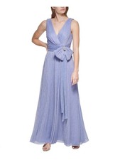 ELIZA J Womens Light Blue Lined Bow Sleeveless Full-Length Gown Dress Petites 0P