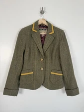 Joules Tweed Blazer Jacket Size UK 12 Green Wool Hacking Country Mapilton
