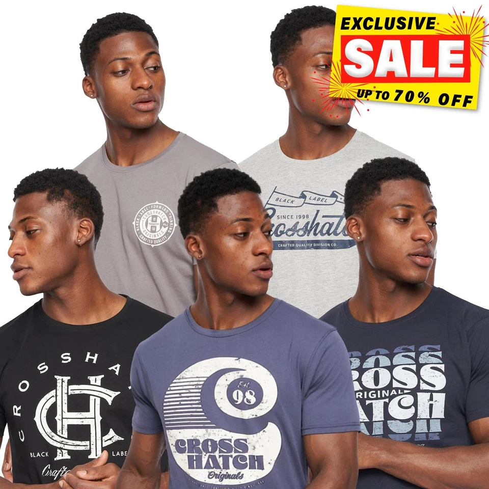 Crosshatch Morath Mens 5pk Crew Neck Short-Sleeved T-Shirts Top Tee Multicolour