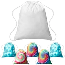 Saintrygo Tie Dye Cotton Drawstring Bags Sublimation Blank Backpack White Can...