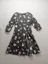 Banana Republic Women Midi Dress 8 Black Floral Fit & Flare 3/4 Sleeve Cocktail
