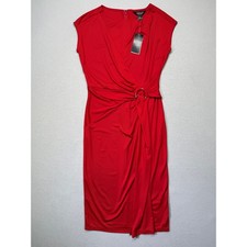 Ralph Lauren Women's Ring-Trim Jersey Cap-Sleeve Dress Madison Red 2 $145