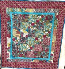 Lap Quilt Blues Pinks Yellows Wall Hanging 39.5x45  Cotton Pre-own