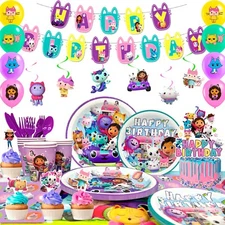 Gabby Dollhouse Birthday Party Decoration Gabby's Party Supplies Balloons Plates