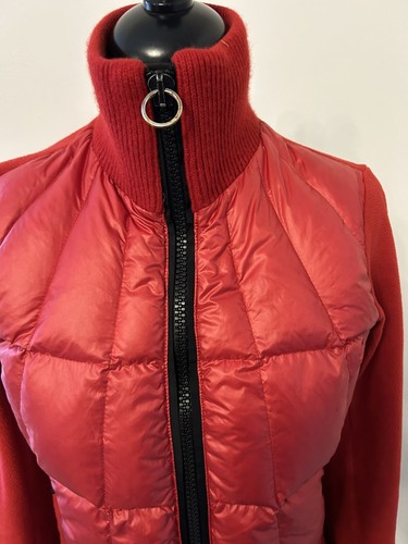 Moncler Maglia Cardigan Red Fleece Down Filled Full Zip Jacket Small S Womens - Picture 2 of 15