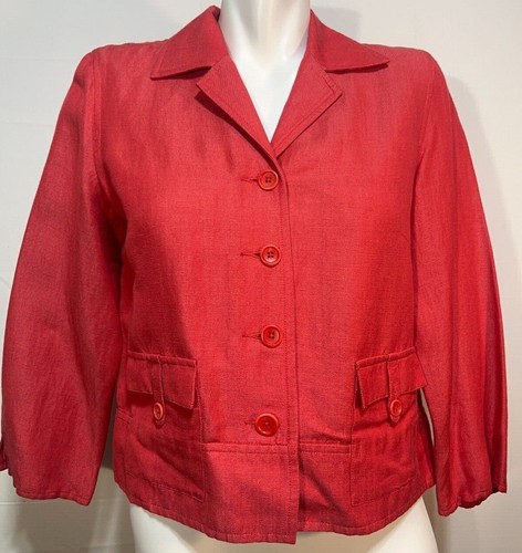 Talbots Women Blazer Jacket 4 Small Coral Linen Blend Button Down - Picture 2 of 5