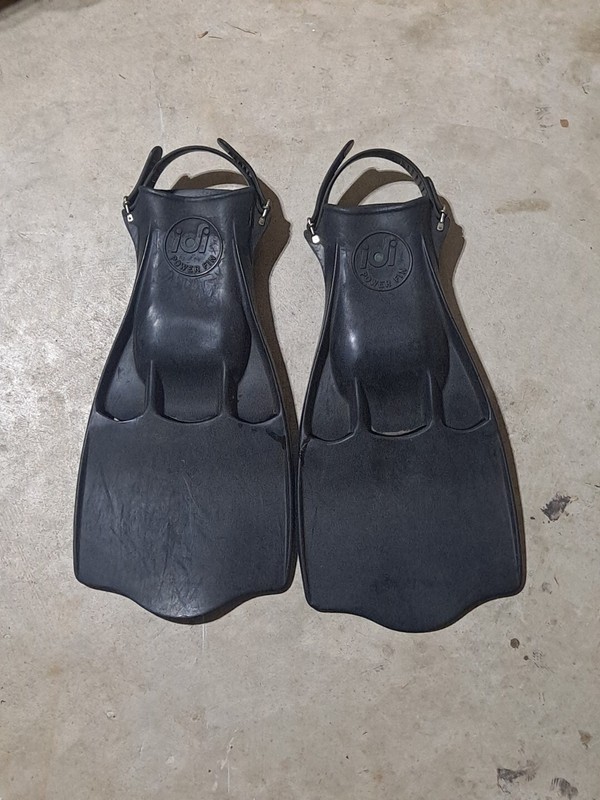 IDI Power Fins Open Heel Adjustable Scuba Diving Snorkel Black Dive Fin Adult 