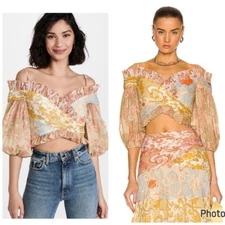 Zimmermann Pleated Postcard Fan Bodice Top Floral Size 6