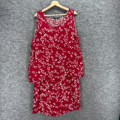 Unbranded Skirt Suit Women 2XL Red Floral Sleeveless A-Line Midi Casual