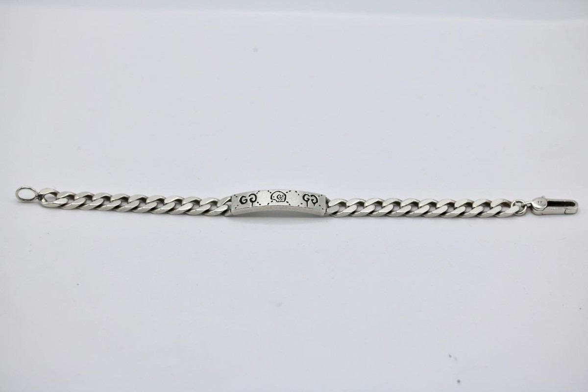 Authentic 925 Sterling Silver Men's Gucci Ghost Bar ID Curb Authentic 925 Sterling Silver Men's Gucci Ghost Bar ID Curb