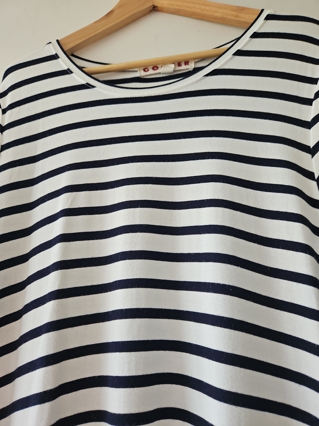 Trelise Cooper COOPER Midi Dress White With Navy Strpe Stretch Cotton