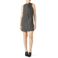 SLATE & WILLOW Gray White Skinny Tie Tweed Sleeveless Shift Mini Dress Size 8