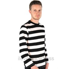 ADULT BLACK WHITE LONG SLEEVE STRIPED TOP FANCY DRESS COSTUME FRENCH BURGLAR