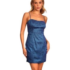 Lulus Blue Glitter Bodycon Mini Dress S NWT Sparkle Party Y2K Aesthetic