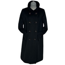 Vintage Womens Wool Over Coat Size S Llama Button Down Long Black Luxe 70s