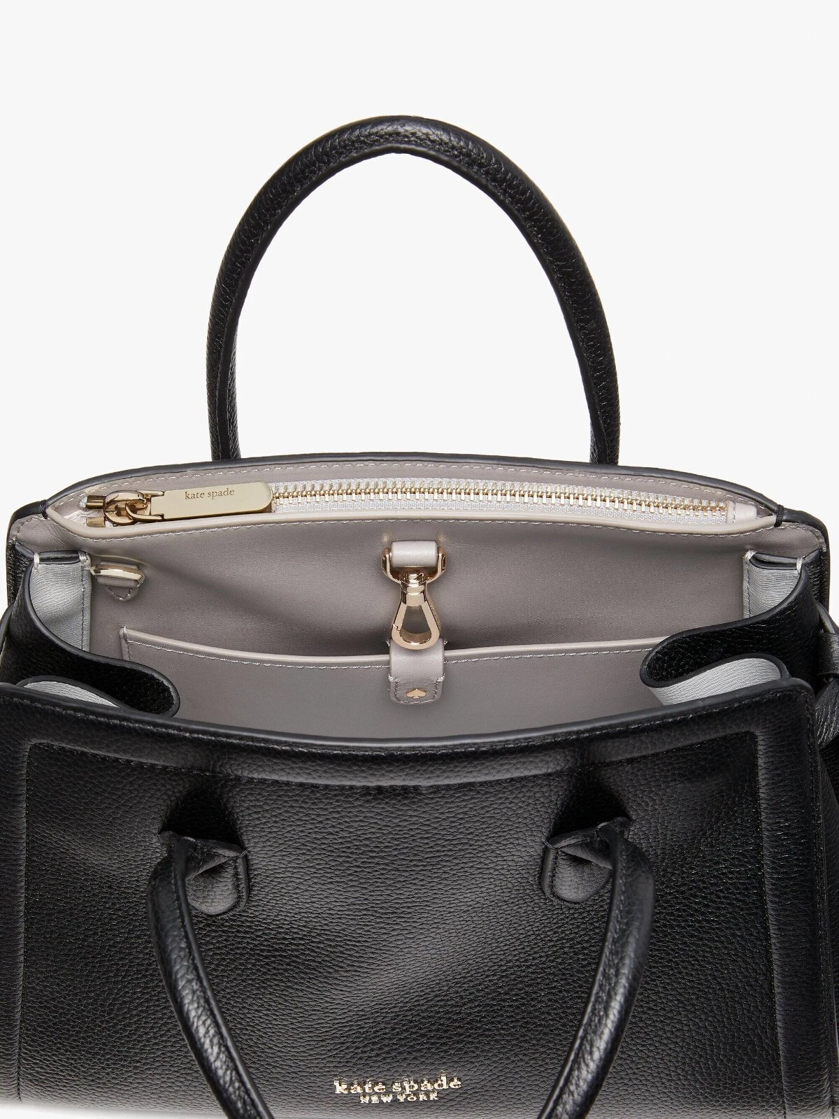 Nuova borsa media Kate Spade nodata pelle di ciottoli nera