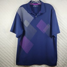 Nike Golf Polo Shirt Mens Large Blue Short Sleeve Dri-Fit Geometric Adult