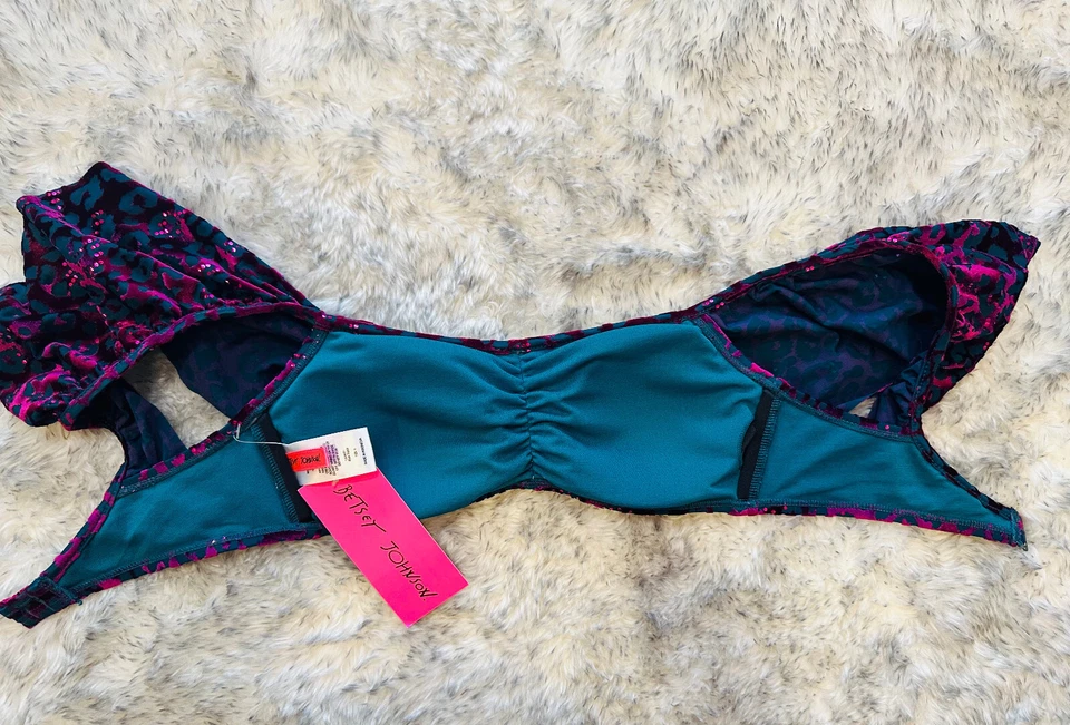 Traje de baño Betsey Johnson púrpura terciopelo agotado volantes bandeau top pequeño Foto 3 de 4