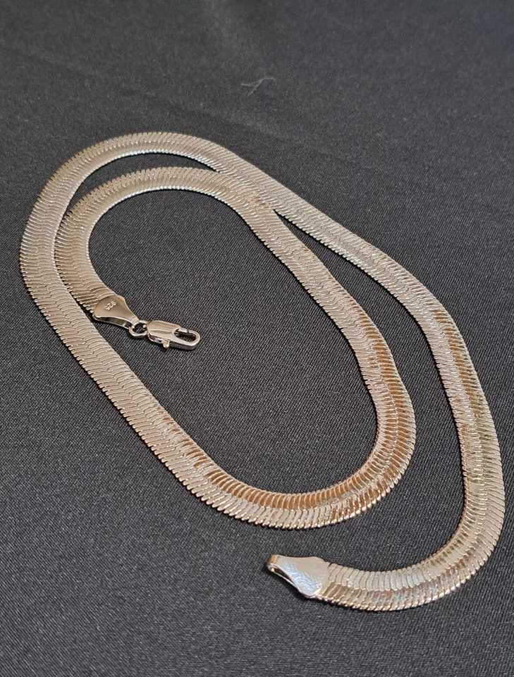 *PLATINO PLATEADO* Collar de cadena de espiga de plata 925 de 18" de 7 mm ***NUEVO*** Foto 3 de 4