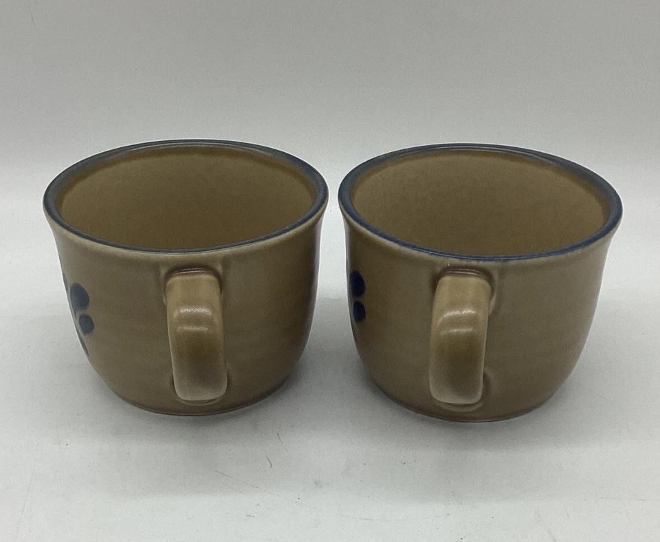 PFALTZGRAFF Cups Set Of 2 Folk Art Beige & Blue Coffee Mugs USA Pre-owned. - Image 2 of 4