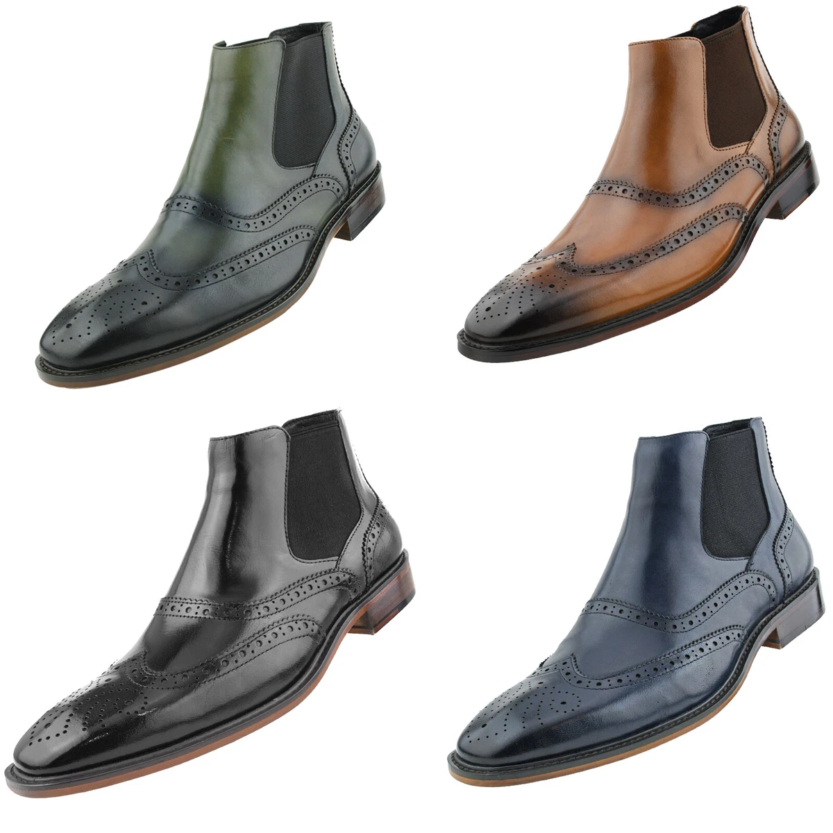 Asher Green AG2632 Men s Leather Slip On Wingtip Chelsea Boots